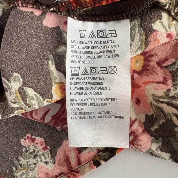 Denim & Co Button Front Top Size 1X Brown Multi Floral Print Long Sleeve A282231 - Picture 5 of 10